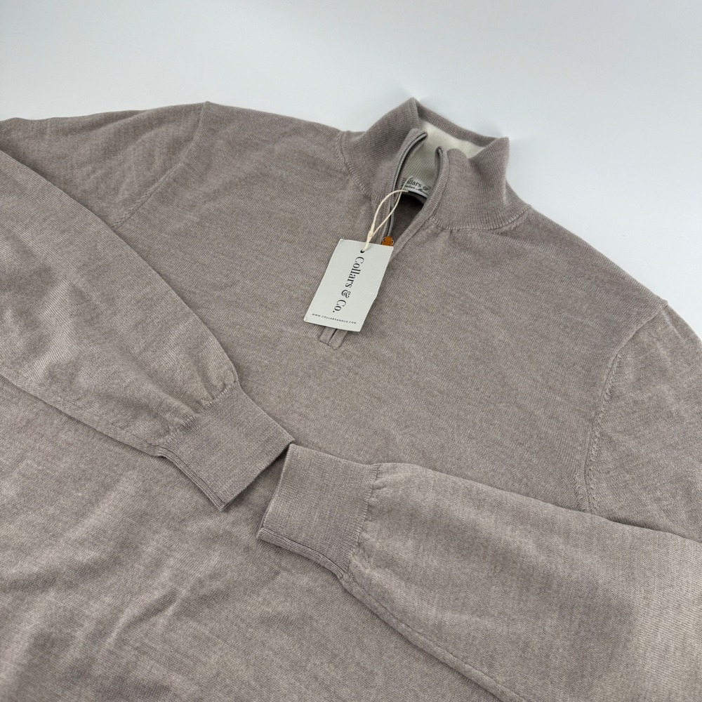 Collars & Co Mens Australian Merino Wool Quarter Zip Sweater Taupe XL NEW
